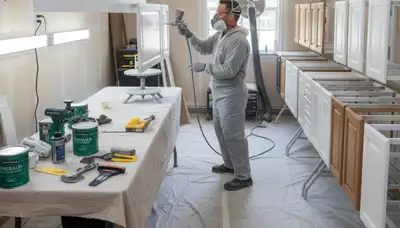Professional cabinet painting in Virginia Beach VA using spray for smooth, durable kitchen finishes