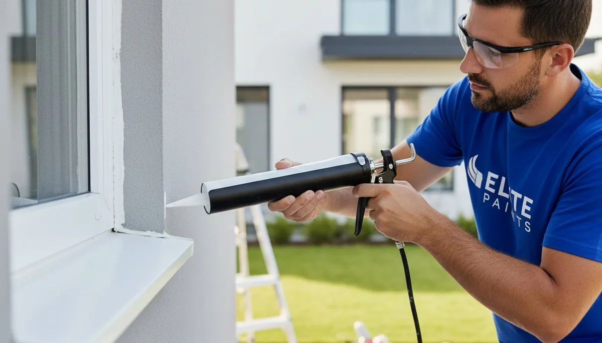 Professional caulking and sealing on coastal home exterior in Virginia Beach VA to prevent moisture damage
