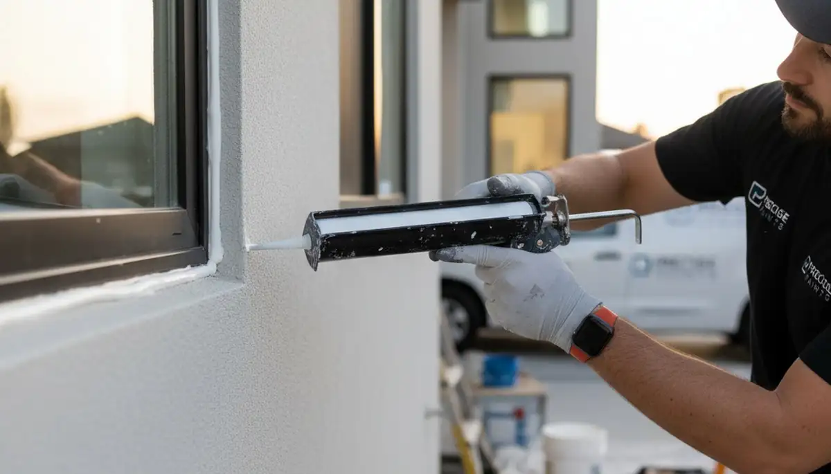 Professional caulking and sealing on Virginia Beach home exterior to prevent coastal moisture damage
