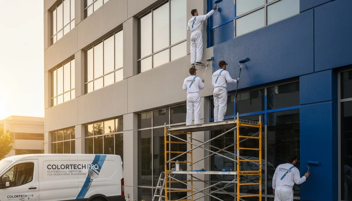 Professional commercial painters finishing exterior building in Virginia Beach VA