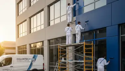 Professional commercial painters finishing exterior building in Virginia Beach VA