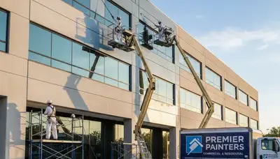 Professional commercial painters coating business exterior in Virginia Beach, VA for coastal durability