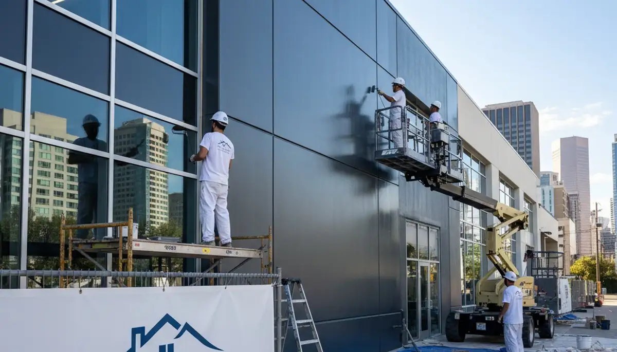 Professional commercial painters coating Virginia Beach VA business exterior for durable coastal finish