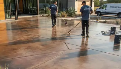 Professional concrete staining on Virginia Beach driveway adding durable color and coastal protection