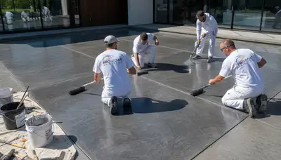 Professional concrete staining on patio floor in Virginia Beach, VA for durable coastal protection