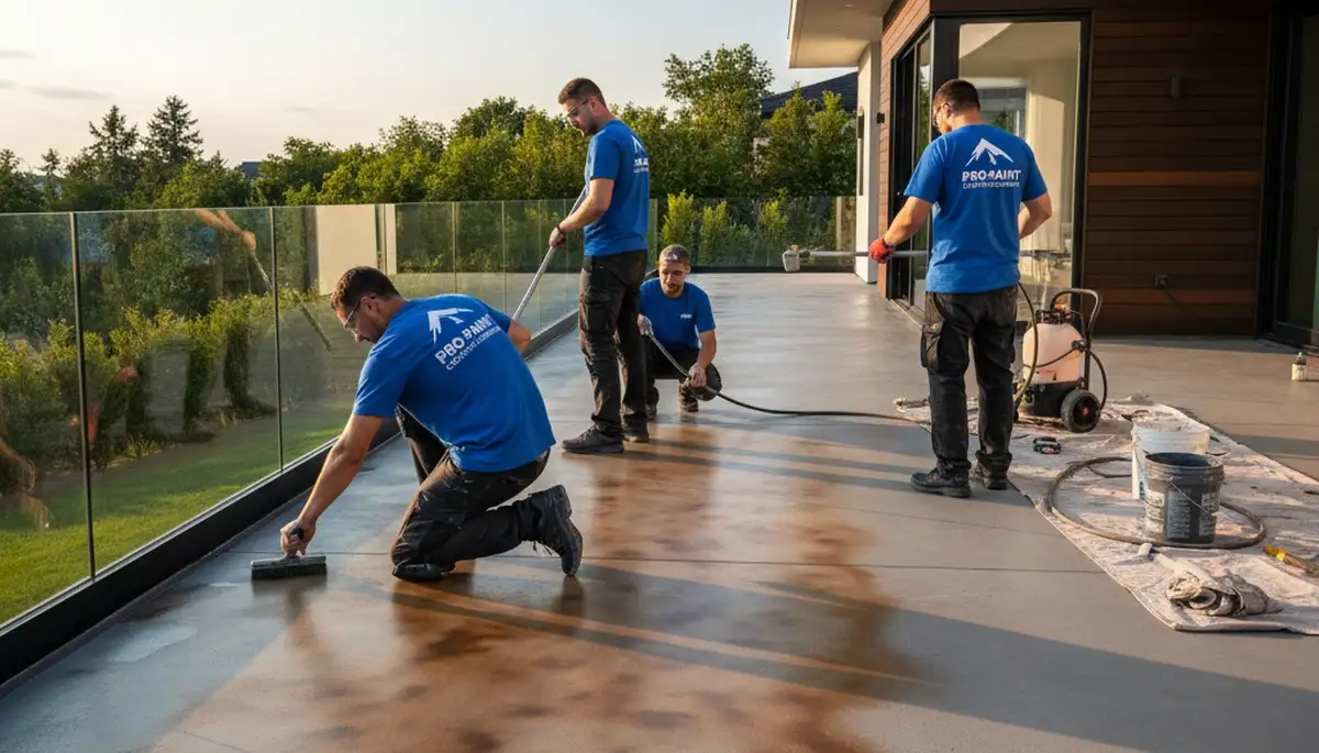 Professional concrete staining on Virginia Beach patio for durable, weather-resistant floor finish