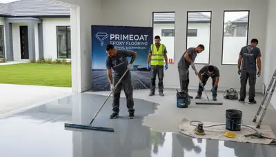 Epoxy floor coating application in Virginia Beach VA garage by professional painting contractors