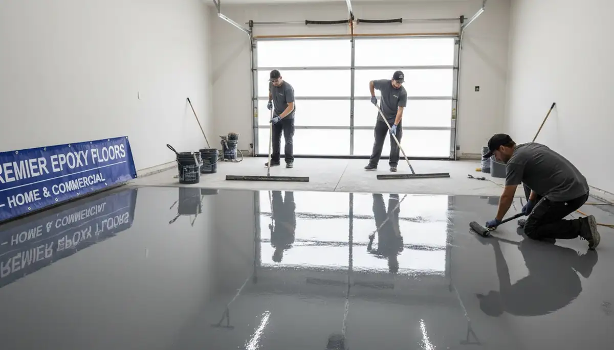 Professional epoxy floor coating installation in Virginia Beach VA garage by local painting experts