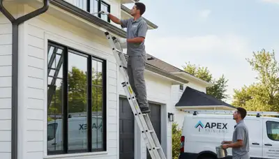 Professional gutter painting on a coastal home in Virginia Beach, VA for salt air protection
