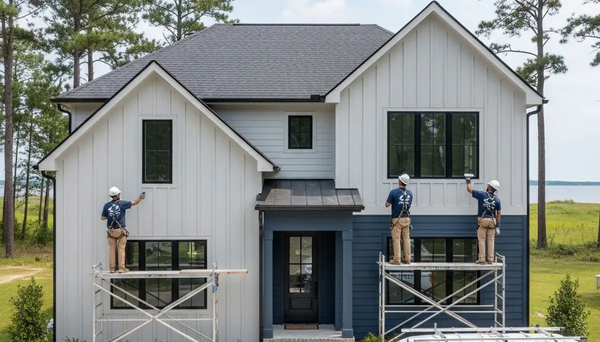 Professional house painters working on exterior home in Virginia Beach VA