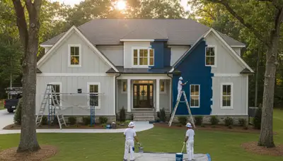 Professional house painters working on exterior home in Virginia Beach VA