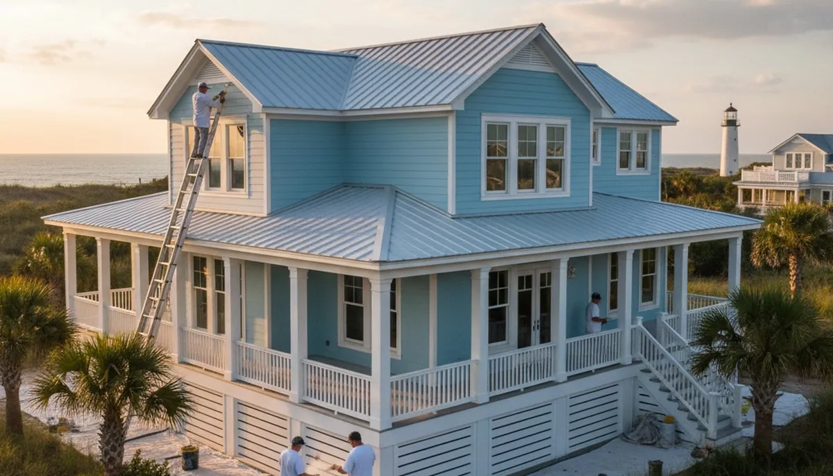 Professional house painters working on exterior home repaint in Virginia Beach VA