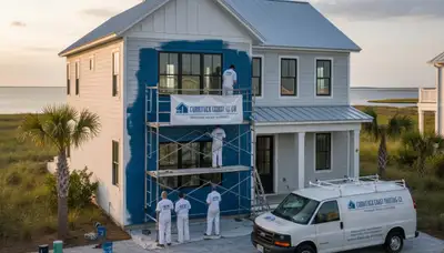 Professional house painters working on coastal home exterior in Virginia Beach VA