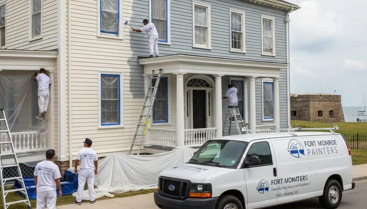 Professional house painters working on exterior home in Virginia Beach VA
