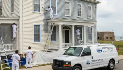Professional house painters working on exterior home in Virginia Beach VA