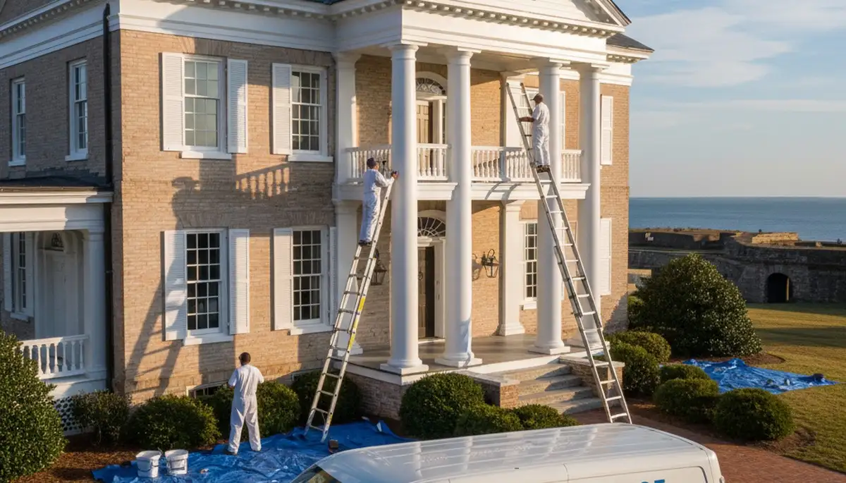 Professional house painters working on exterior home in Virginia Beach VA