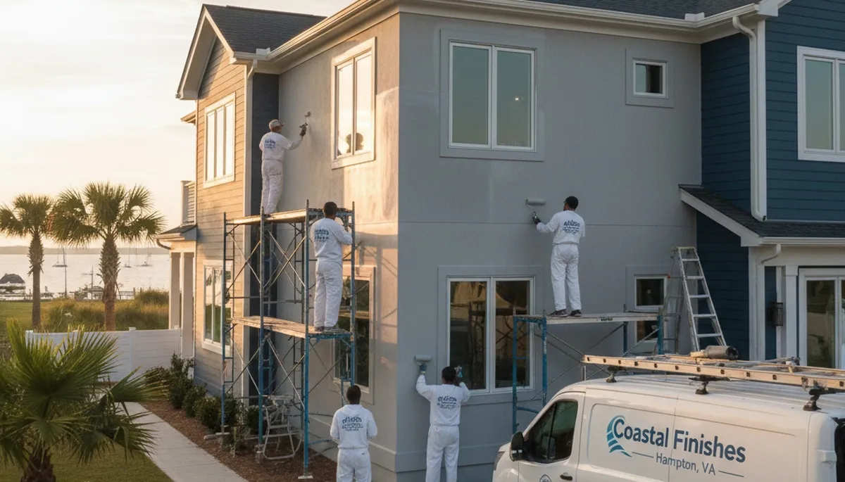 Professional house painters working on exterior home in Virginia Beach VA