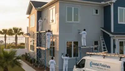 Professional house painters working on exterior home in Virginia Beach VA