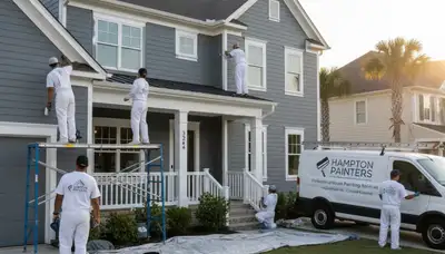 Professional house painters working on exterior home in Virginia Beach VA