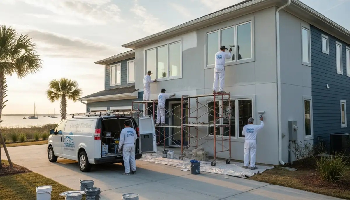 Professional house painters working on exterior home in Virginia Beach VA