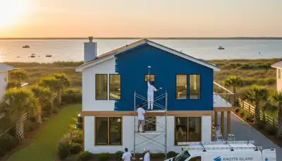 Professional house painters finishing exterior home in Virginia Beach VA