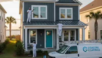 Professional house painters working on exterior home in Virginia Beach VA