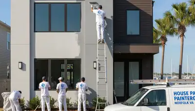 Professional house painters working on residential exterior in Virginia Beach VA