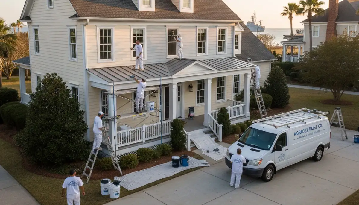 Professional house painters working on coastal home exterior in Virginia Beach VA