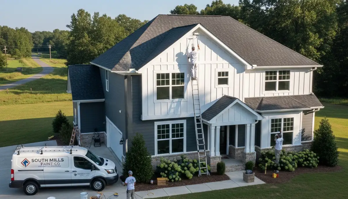 Professional house painters working on an exterior home painting project in Virginia Beach VA