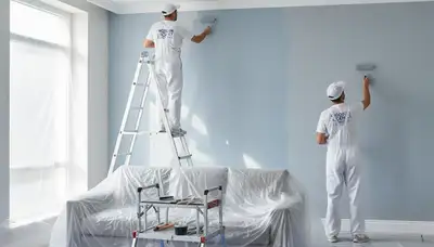 Professional interior painters finishing a living room in Virginia Beach VA with smooth coastal-friendly paint