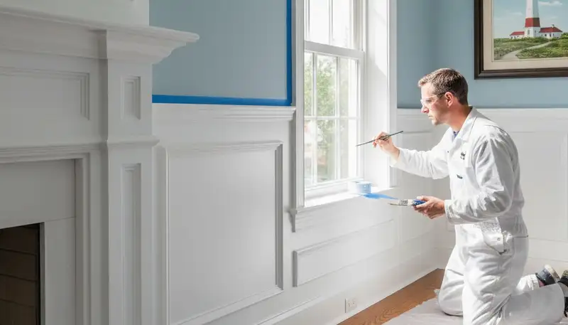 Expert interior trim painting with clean lines and detail in a Virginia Beach, VA home
