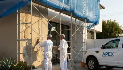 Professional stucco repair on coastal home exterior in Virginia Beach, VA by expert painters