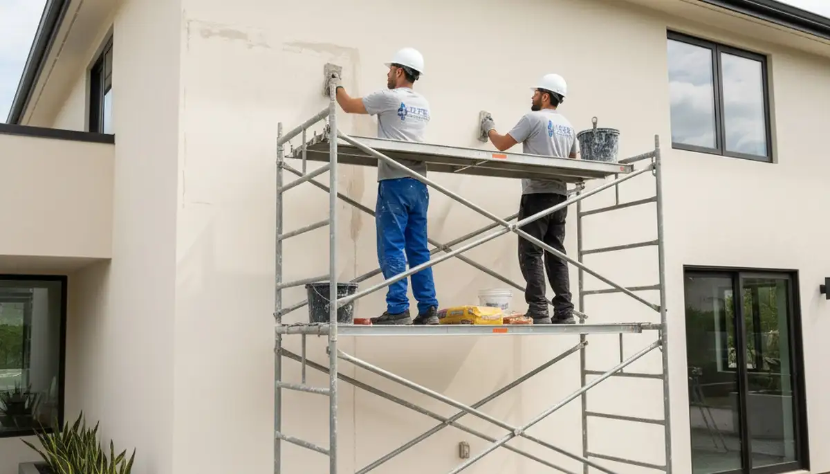 Professional stucco repair on coastal home exterior in Virginia Beach VA by expert painters
